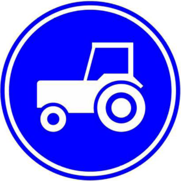 Verkeersbord F11: Verplicht gebruik passeerbaan of passeerstrook (rijbaan of -strook om ingehaald te kunnen worden), uitsluitend bestemd voor landbouw- en bosbouwtrekkers, motorrijtuigen met beperkte snelheid en mobiele machines