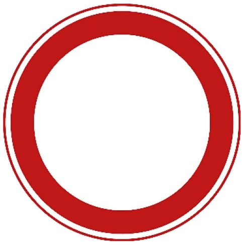 Verkeersbord C1: Gesloten in beide richtingen voor voertuigen, ruiters en geleiders van rij- of trekdieren of vee