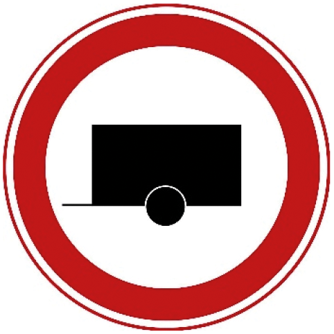 Verkeersbord C10: Gesloten voor motorvoertuigen met aanhangwagen