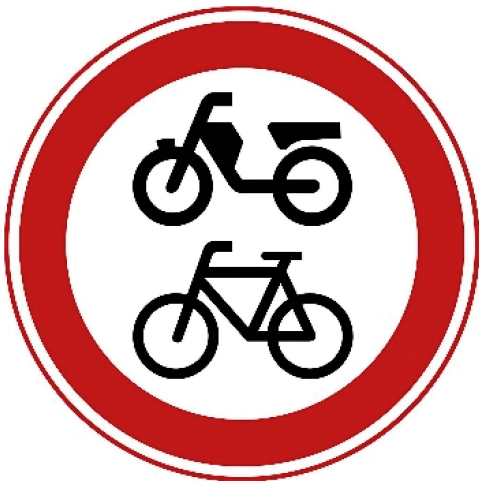 Verkeersbord C15: Gesloten voor fietsen, bromfietsen en gehandicaptenvoertuigen