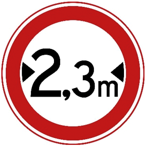 Verkeersbord C18: Gesloten voor voertuigen die, met inbegrip van de lading, breder zijn dan op het bord is aangegeven