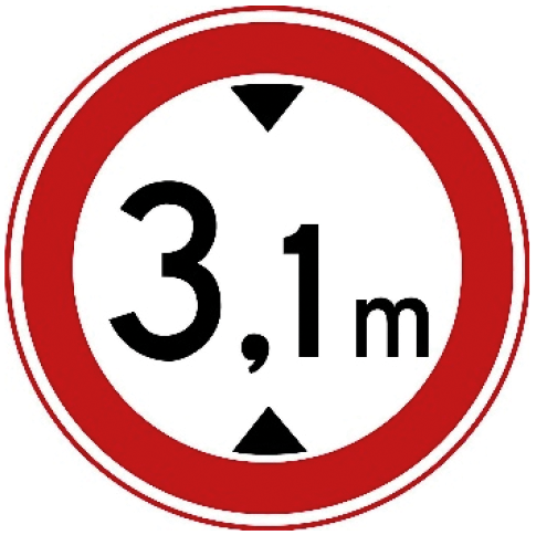 Verkeersbord C19: Gesloten voor voertuigen die, met inbegrip van de lading, hoger zijn dan op het bord is aangegeven