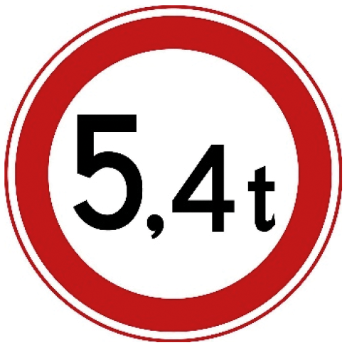 Verkeersbord C21: Gesloten voor voertuigen en samenstellen van voertuigen, waarvan de totaalmassa of de som van de aslasten hoger is dan op het bord is aangegeven