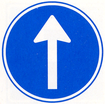 Verkeersbord D4: Gebod tot het volgen van de rijrichting die op het bord is aangegeven