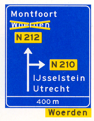 Verkeersbord K9: Omleiding. Maatregel op voorwegwijzer langs niet-autosnelweg