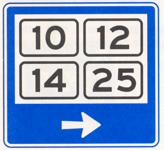 Verkeersbord K13: Wijkwegwijzer binnen de bebouwde kom, met wijknummers (in verkeersgebieden)