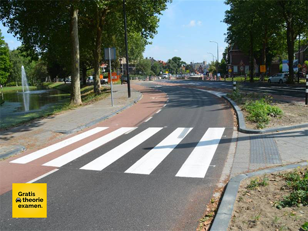 Een voetganger bij een voetgangersoversteekplaats/zebrapad: