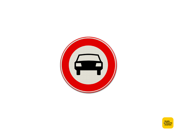 Rond verkeersbord met een rode rand en een zwarte auto.